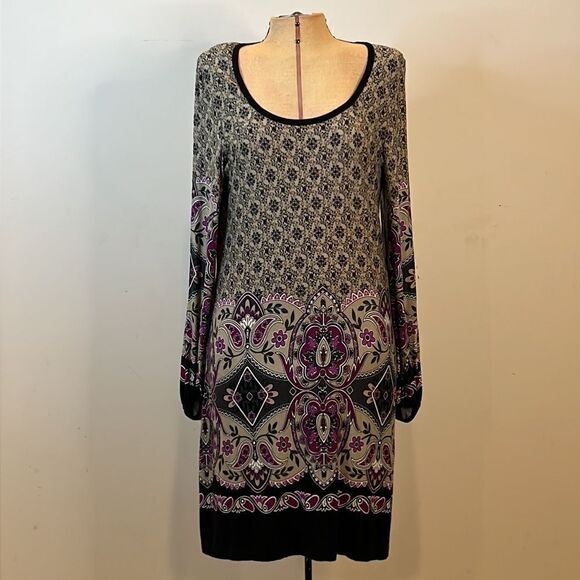 Karen Kane Purple Print Scoop Neck Dress - Size Large - Picture 1 of 12